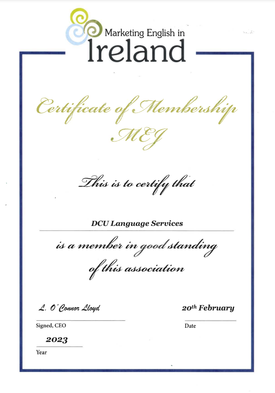 Dublin City University MEI 2023 Certificate